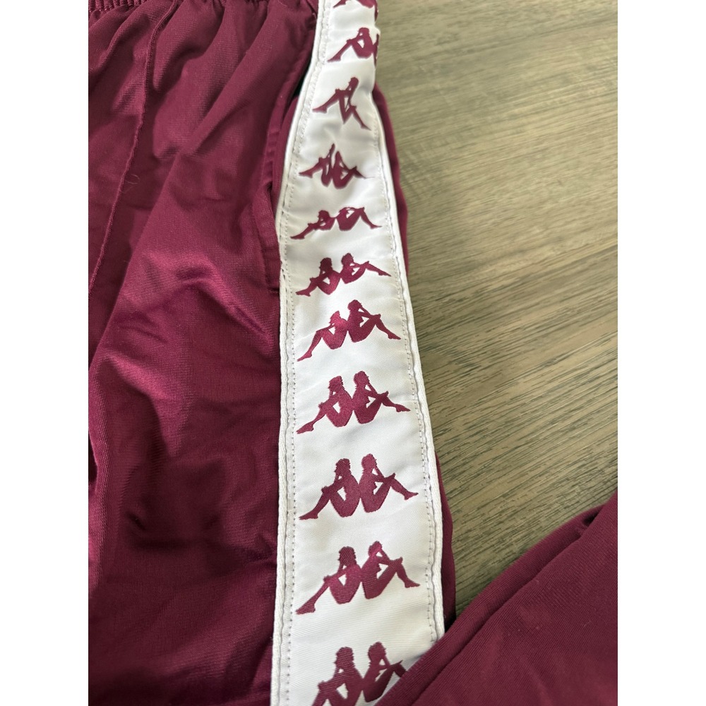 Kappa Y2K Burgundy Logo Tape Track Pants Women's M Zip Ankle Joggers Retro - Picture 2 of 16